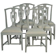 Antique Set of Six Swedish Gustavian Style Dining Side Chairs, circa 1910