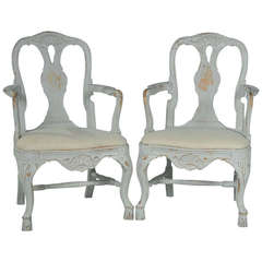 Antique Swedish White Armchairs, circa 1900