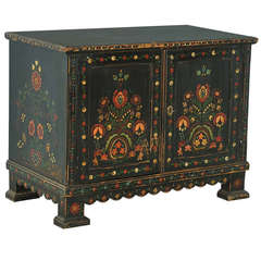 Antique Highly Painted Original Black Cabinet/Sideboard, Hungary circa 1900's