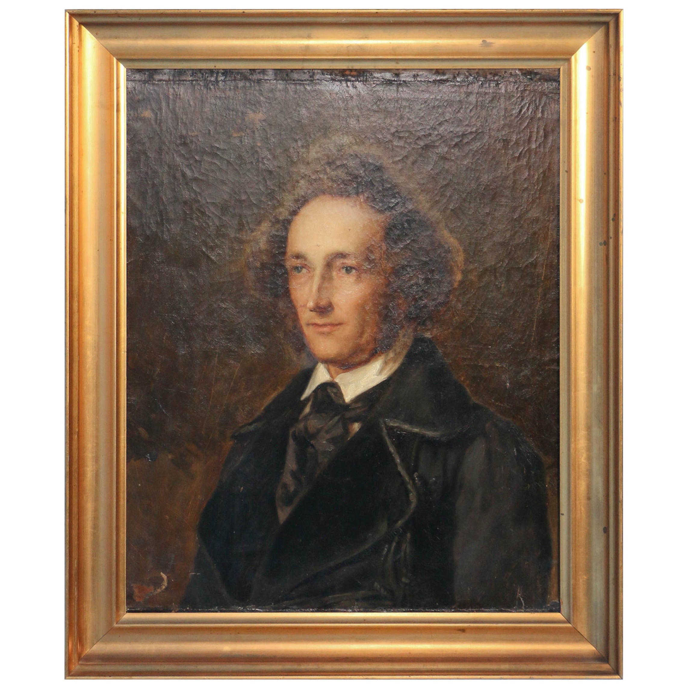 Portrait of Gentleman in Black, Original Oil on Canvas, circa 1800s