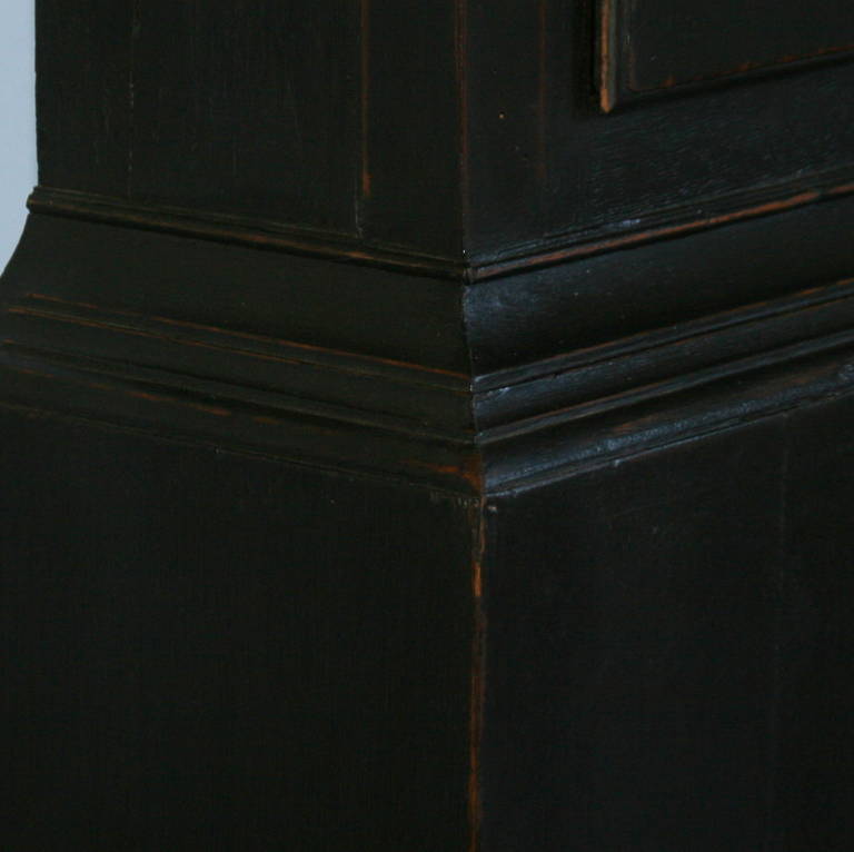 Antique Original Black Painted Grandfather Clock In Excellent Condition In Round Top, TX