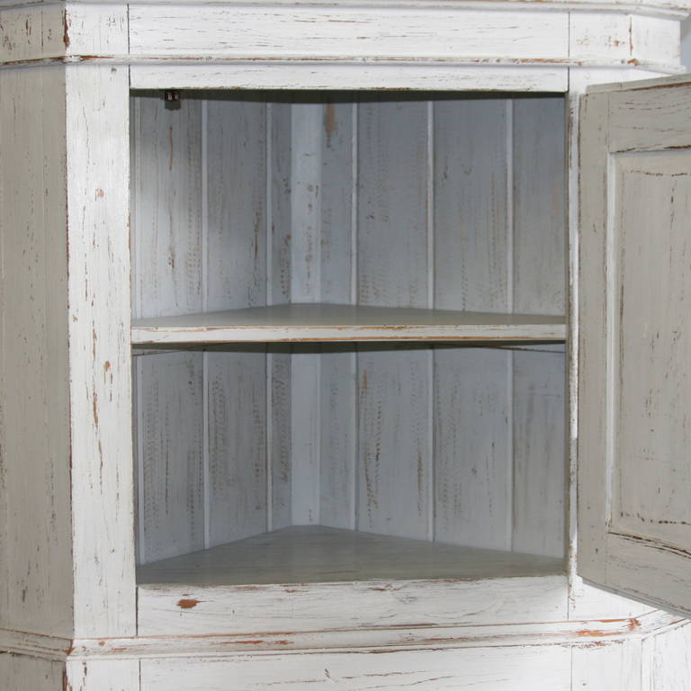 19th Century Antique White Painted Swedish Corner Cupboard