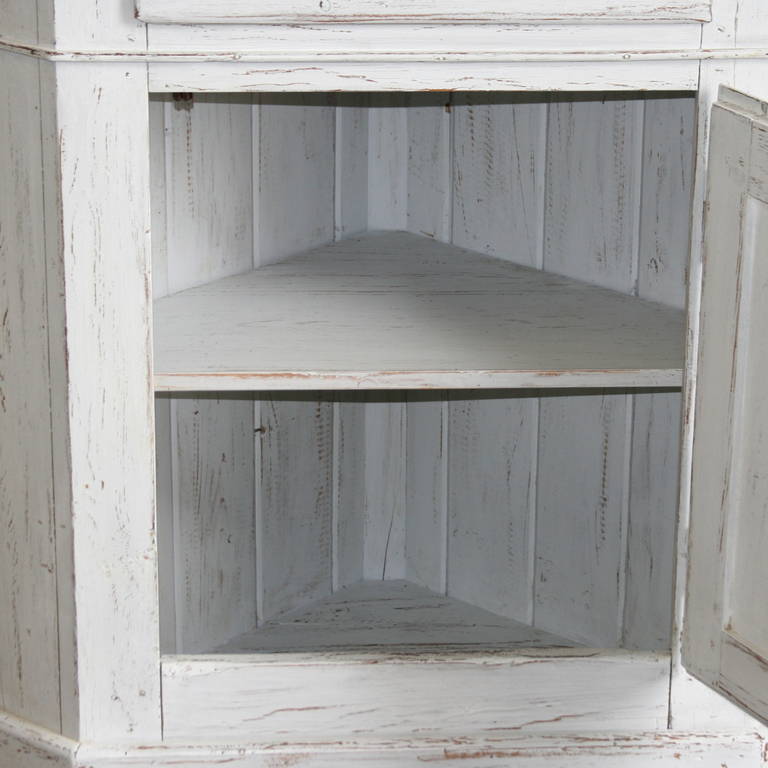 Pine Antique White Painted Swedish Corner Cupboard