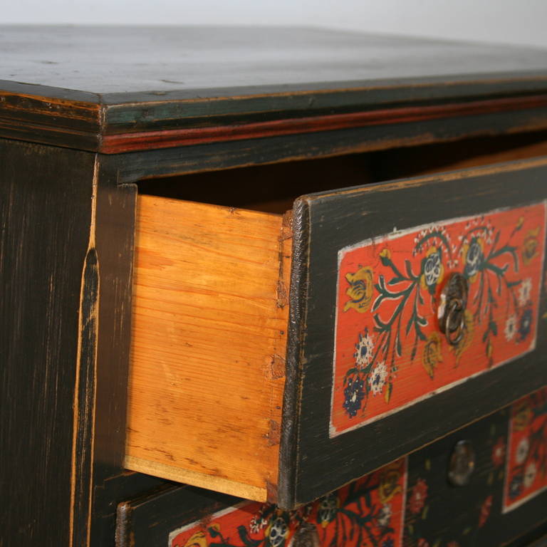 Romanian Antique, Black Painted Chest of Two Drawers