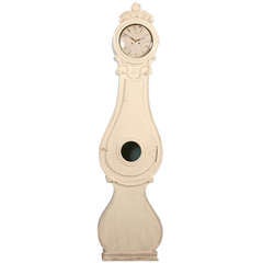 Dramatic Tall Antique White Swedish Mora Grandfather Clock, Gustavian Style