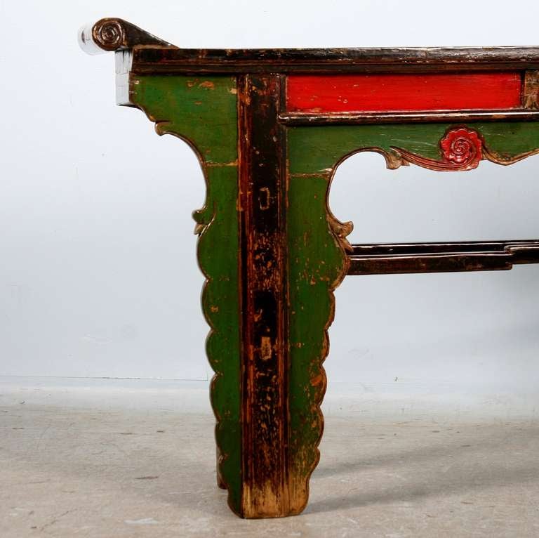 Ornate Antique Painted Lacquered Console Table/Altar Table, China c.1840 In Good Condition In Round Top, TX