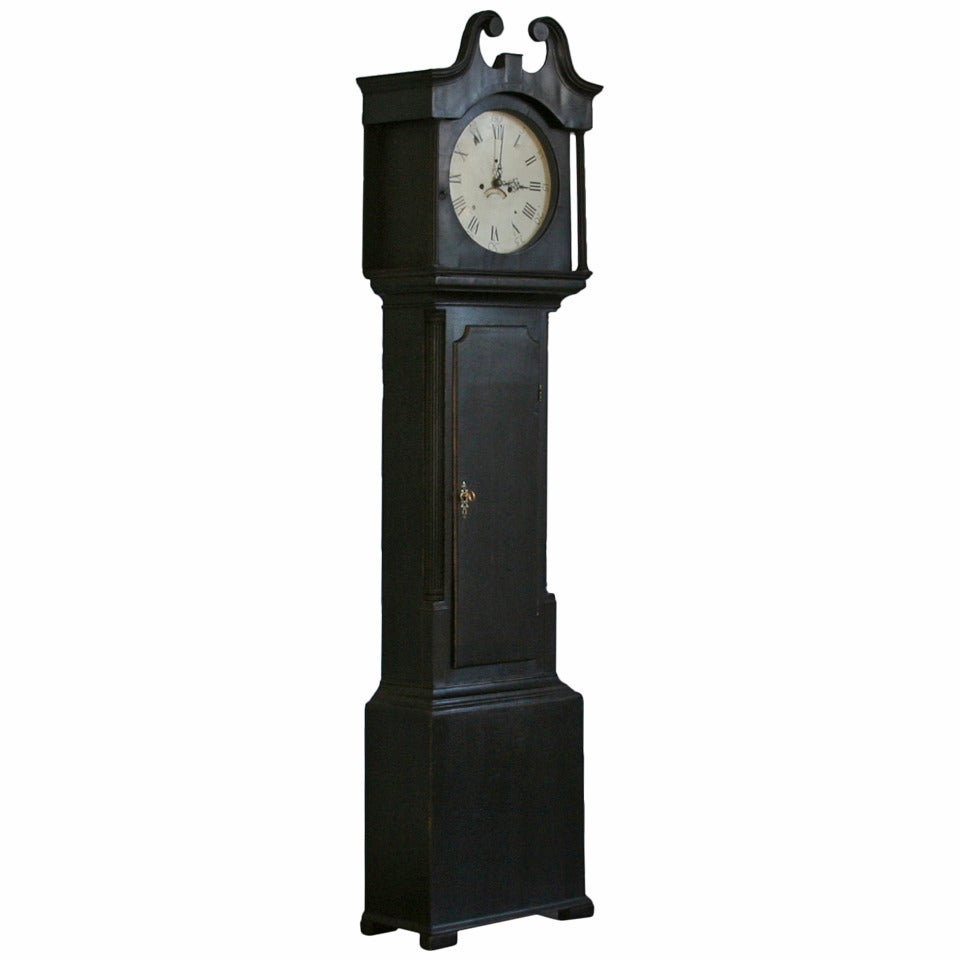 Antique Original Black Painted Grandfather Clock