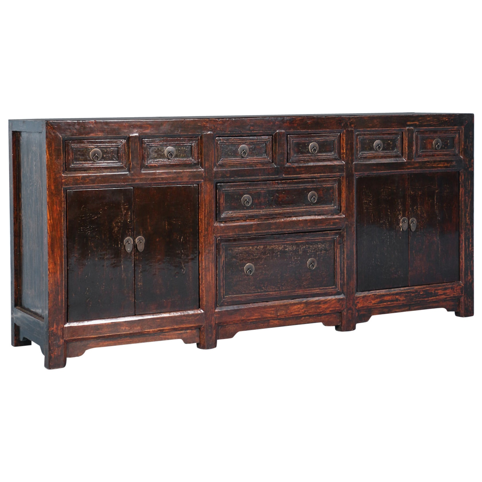 Antique Brown Lacquered Chinese Sideboard, circa 1840