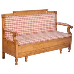 Antique Swedish Pine Bench with Upholstered Seat, circa 1890