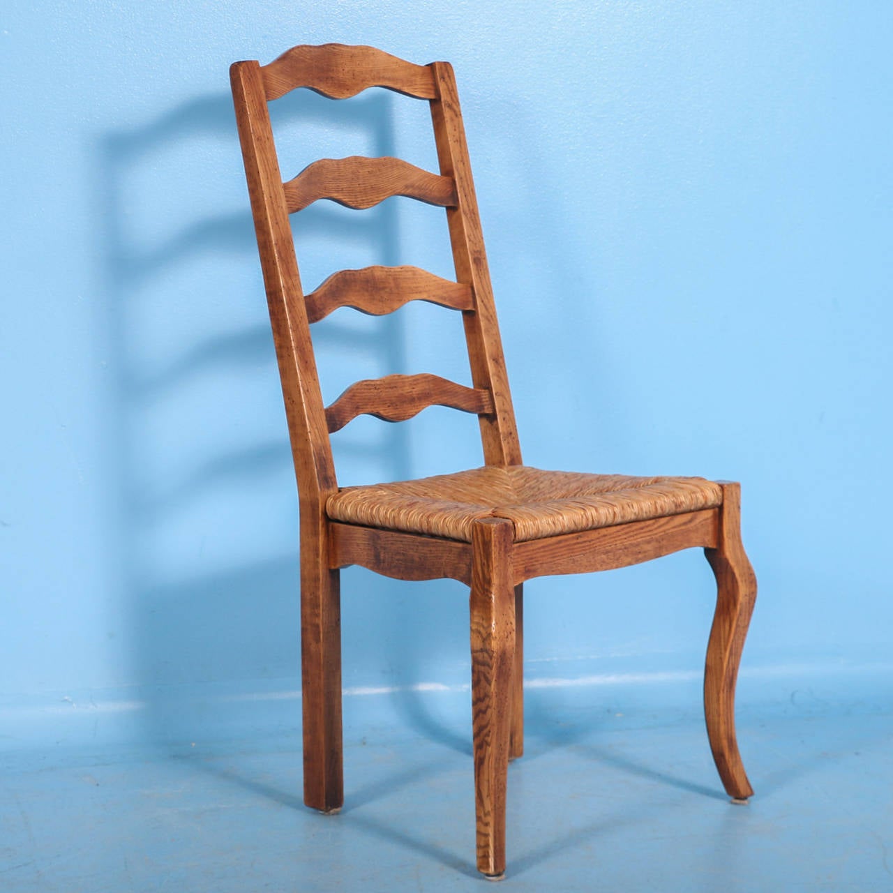 French Country Elm Wood and Rush Seat Dining Chairs, Set of Eight 3