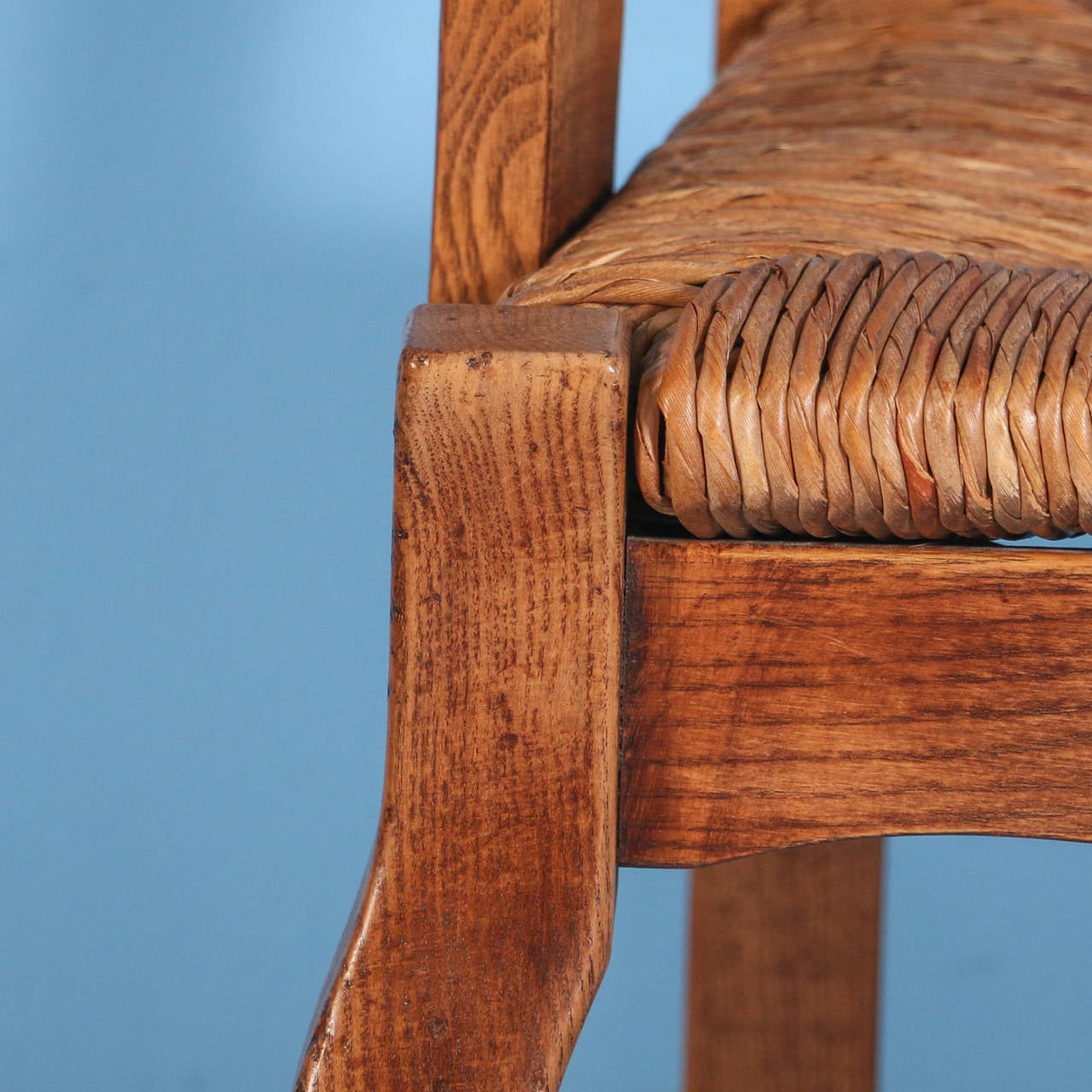 French Country Elm Wood and Rush Seat Dining Chairs, Set of Eight 5