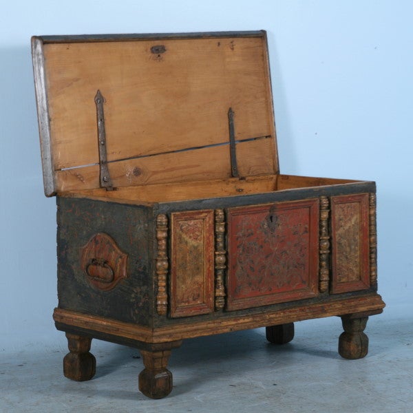 Ornately Painted Romanian Pine Trunk Chest