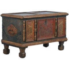 Antique Ornately Painted Romanian Pine Trunk Chest