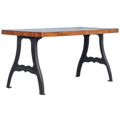 Vintage Rustic Writing or Kitchen Table Made from Reclaimed Wood and Cast Iron Legs