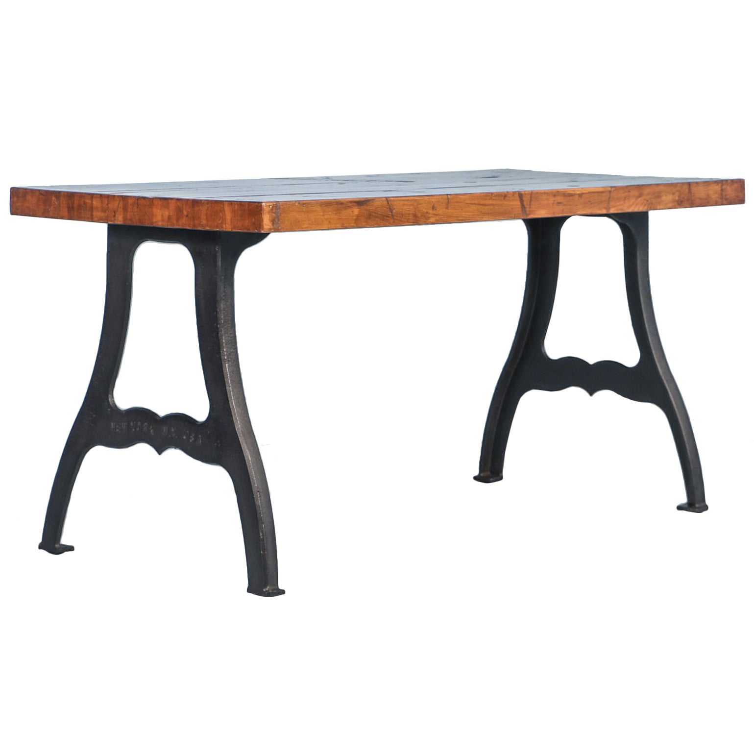 Rustic Writing or Kitchen Table Made from Reclaimed Wood and Cast Iron Legs
