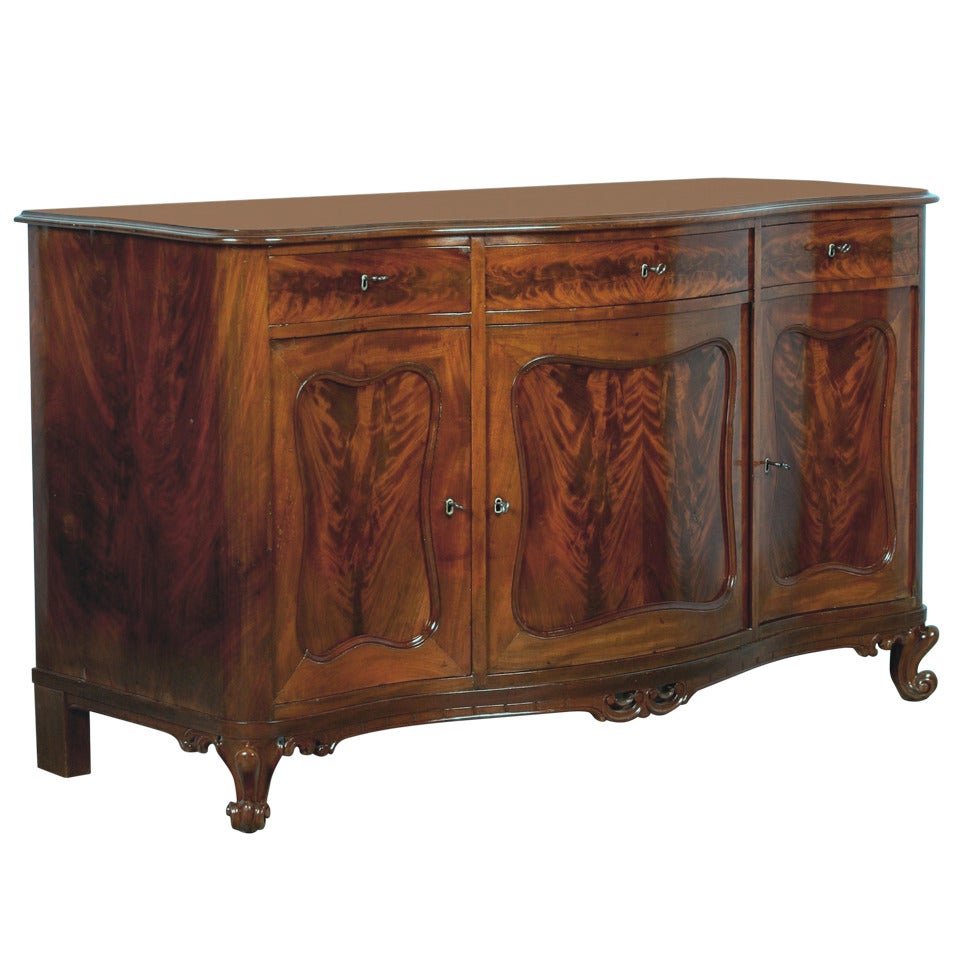 Antique Mahogany Sideboard Buffet, Built In Flatware & Wine Bottle Storage