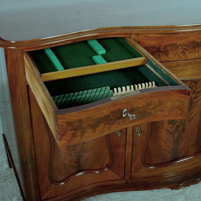 Danish Antique Mahogany Sideboard Buffet, Built In Flatware & Wine Bottle Storage