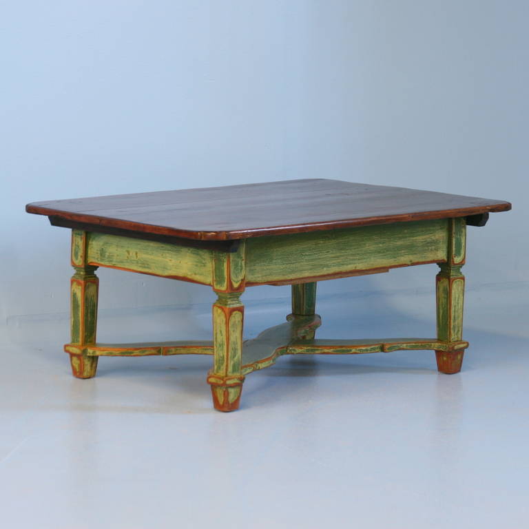 Antique Green Painted Pine Coffee Table, Romania circa 1860-1880 In Excellent Condition In Round Top, TX