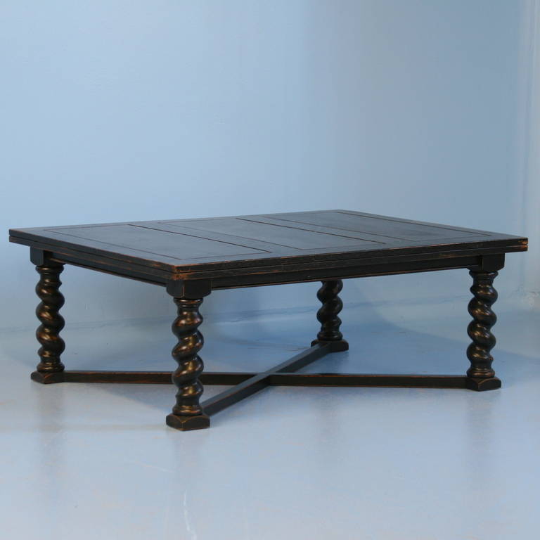 Antique Black Coffee Table with Turned Legs, Denmark circa 1890