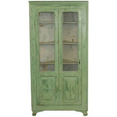 Antique Original Painted Green Corner Cupboard, Sweden Circa 1880