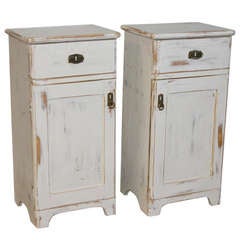 Pair, Antique White Painted Small Nightstands, Romania 1920's