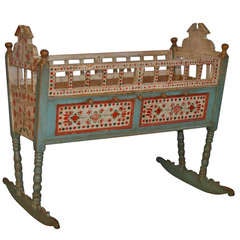 Used Original Painted Baby Crib Bassinette Rocker, Circa 1850