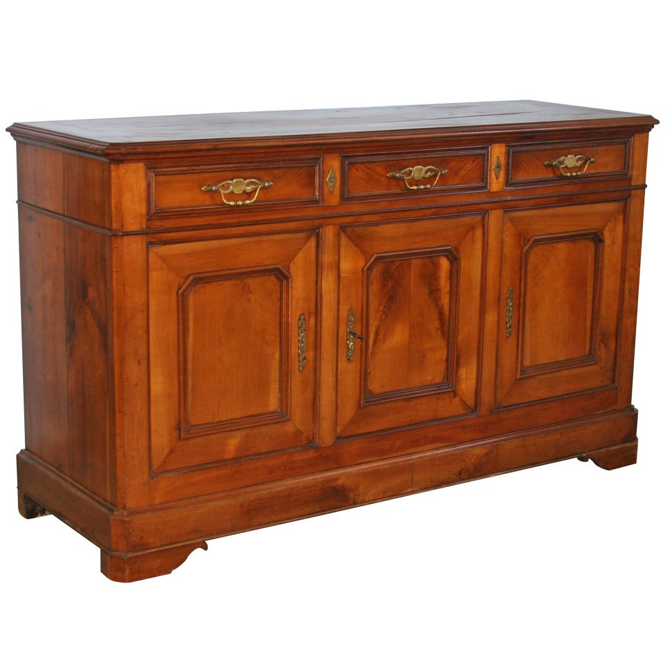 Antique Long French Fruitwood Sideboard Buffet, Circa 1860-80