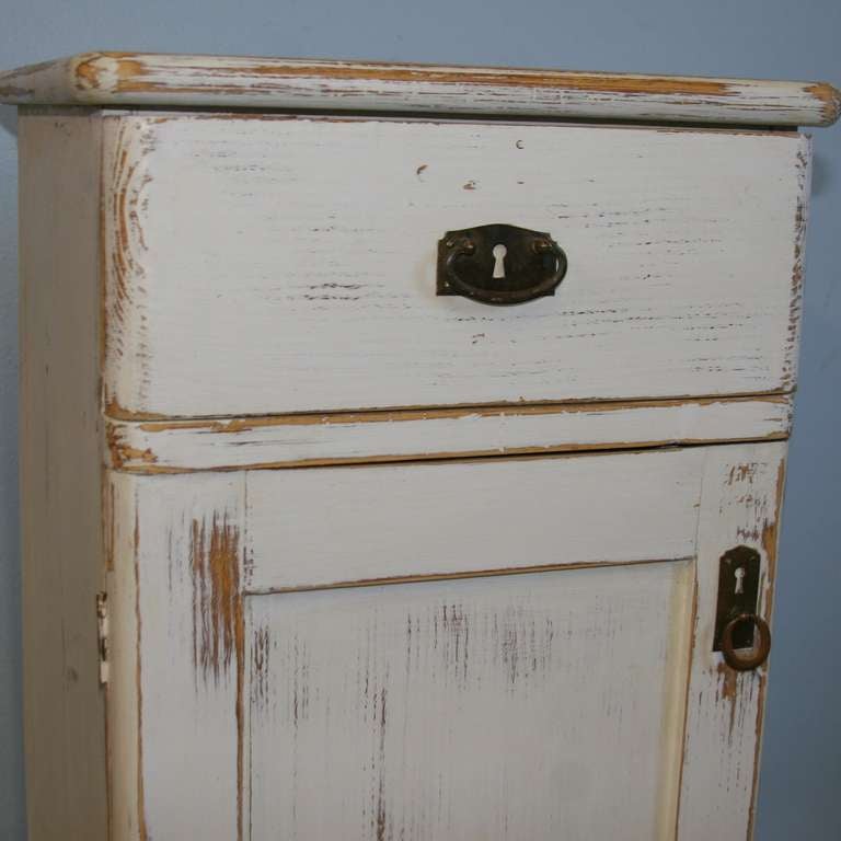 Pair, Antique White Painted Small Nightstands, Romania 1920's In Excellent Condition In Round Top, TX