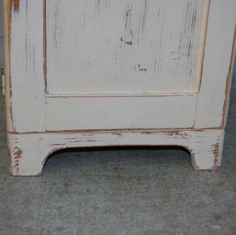 20th Century Pair, Antique White Painted Small Nightstands, Romania 1920's