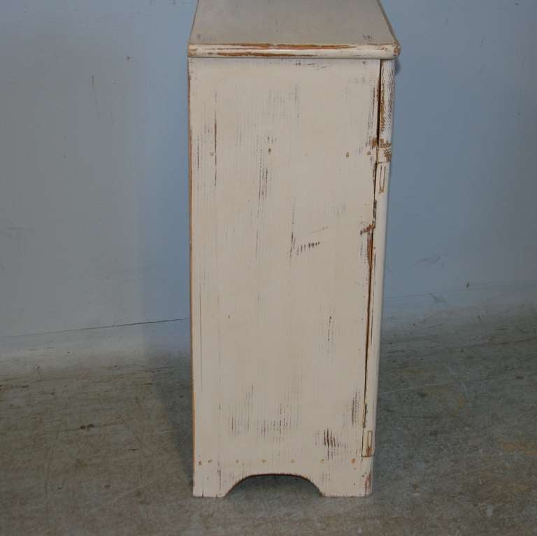 Pine Pair, Antique White Painted Small Nightstands, Romania 1920's