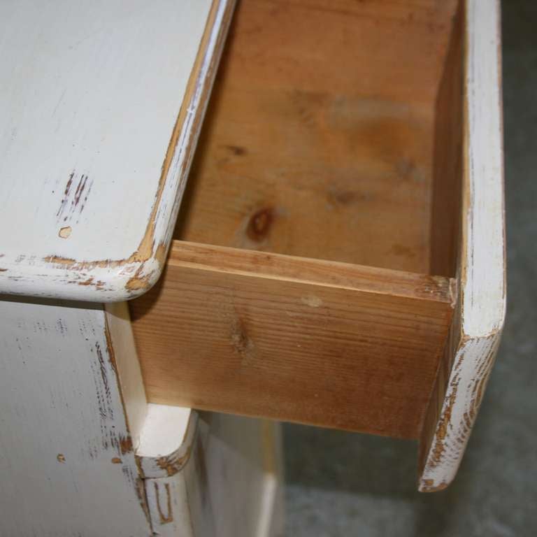 Pair, Antique White Painted Small Nightstands, Romania 1920's 2