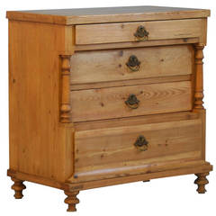 Antique Pine Chest of Drawers with Side Columns, Denmark circa 1860-1880