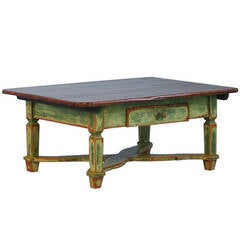 Antique Green Painted Pine Coffee Table, Romania circa 1860-1880