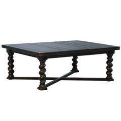 Antique Black Coffee Table with Turned Legs, Denmark circa 1890
