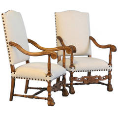 Pair, Antique Carved Arm Chairs, Denmark circa 1890