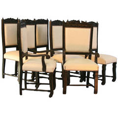 Antique Set of 8 Carved Black Dining Chairs (2 Arm/6 Side), circa 1890-1910