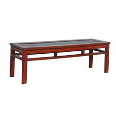 Antique Red Lacquered Chinese Bench with Removable Head Rest