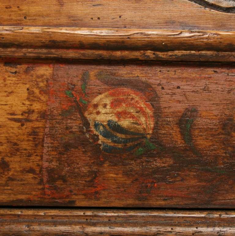 Antique Painted Carved Trunk Chest, Romania circa 1870 2