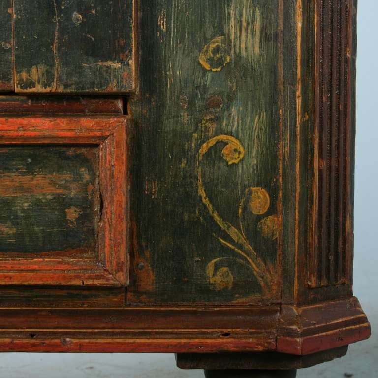 Romanian Antique Original Painted Corner Cupboard Cabinet Dated 1847