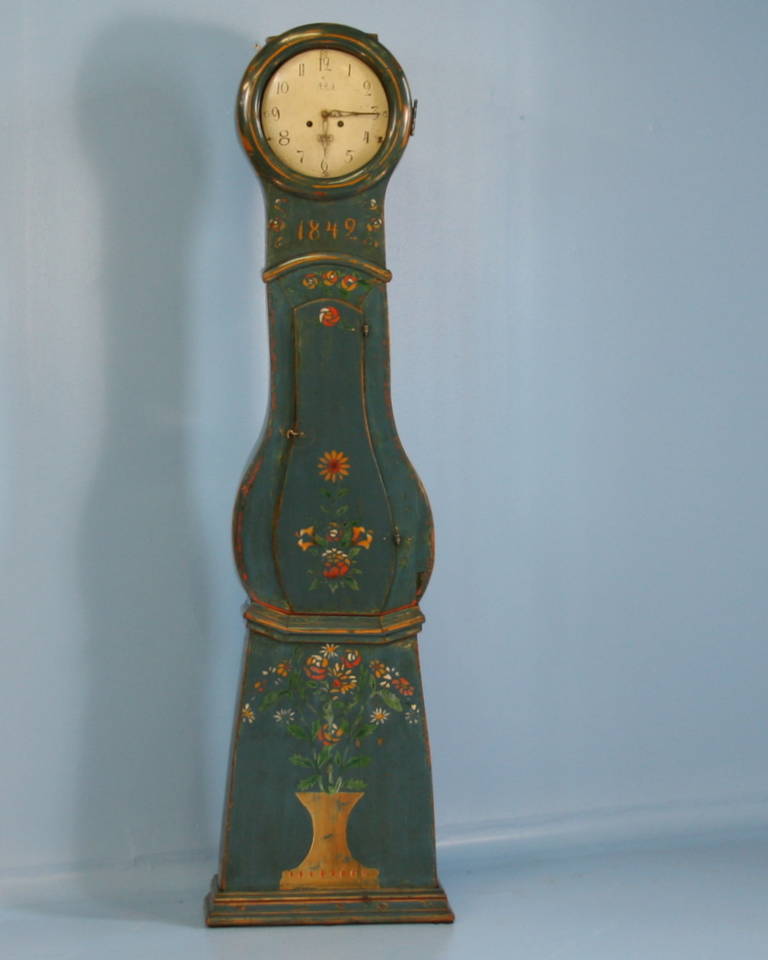 Antique Original Painted Swedish Mora Grandfather Clock, circa 1842
