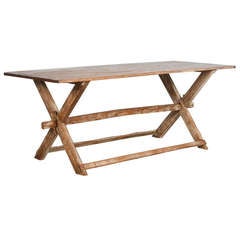 Antique Original White Distressed Trestle Table, Romania circa 1880