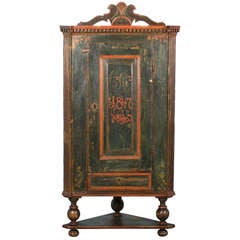 Antique Original Painted Corner Cupboard Cabinet Dated 1847