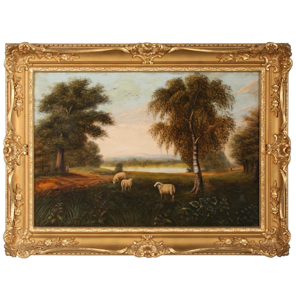 Original Framed Oil Pastoral Painting of Sheep Grazing Signed D. Normen