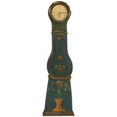 Antique Original Painted Swedish Mora Grandfather Clock, circa 1842