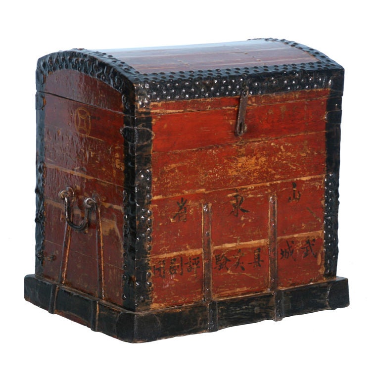 Captivating Antique Red Painted Chinese Trunk
