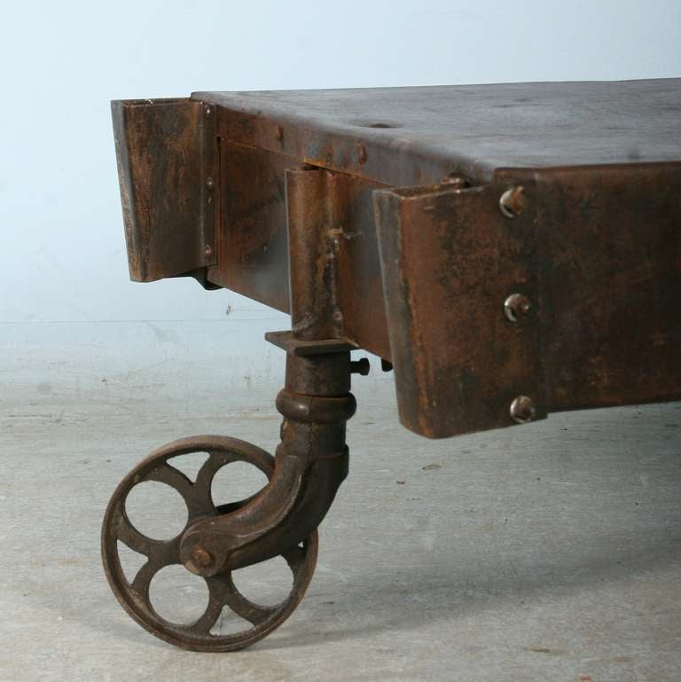 20th Century Vintage Industrial Metal Cart Coffee Table