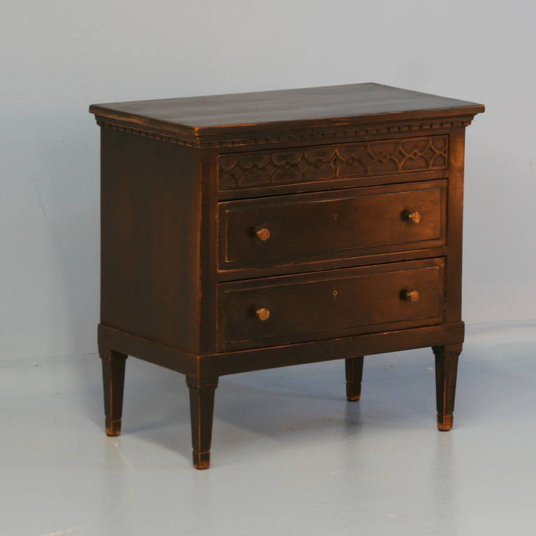 Antique Black Nightstand Small Chest of Drawers, Denmark circa 1900's