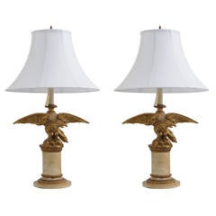 Pair of Italian Vintage Carved Wood Eagle Lamps