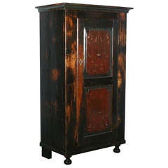 Antique Original Painted Single Door Pine Armoire With Birds and Flowers