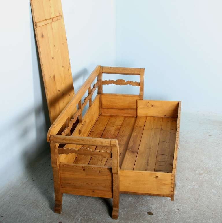 19th Century Antique Karl Johan Swedish Pine Bench with Storage, circa 1860-80